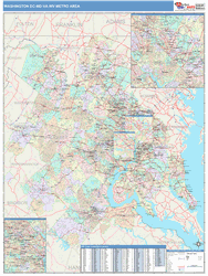 Washington-Arlington-Alexandria Metro Area Wall Map Color Cast Style 2025